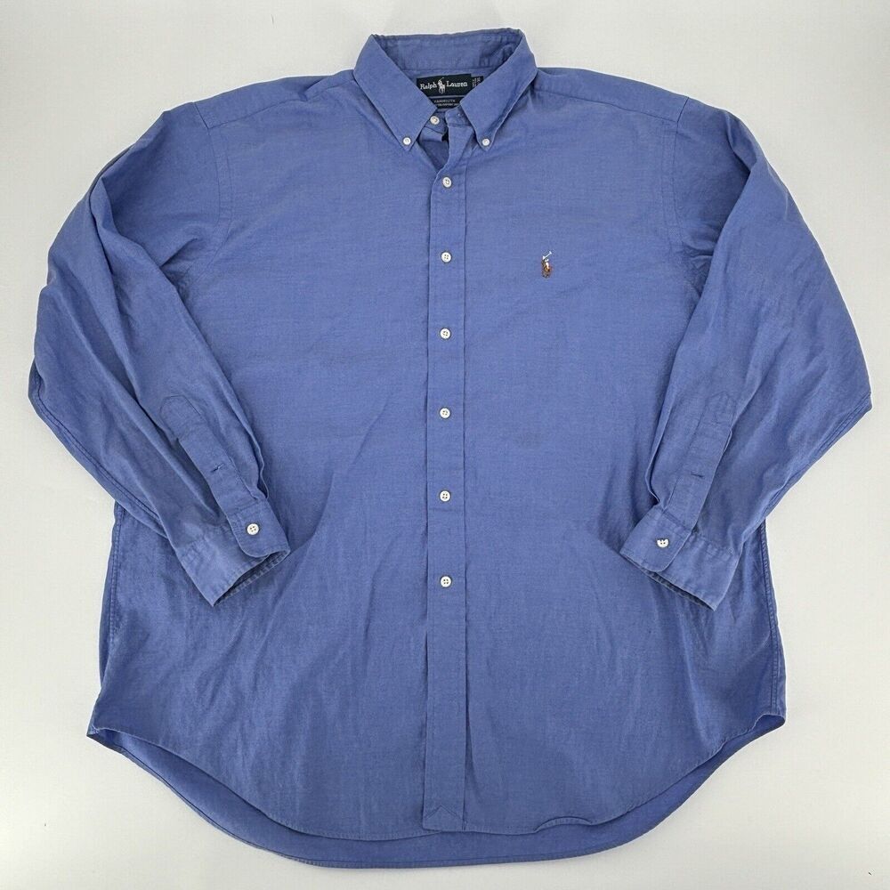 Ralph Lauren Mens Blue Yarmouth Cotton Oxford Long Sleeve Shirt 17 1/2 - 35